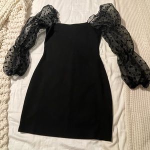 Black polka dot bubble sleeve dress